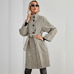 Button front belted overcoat